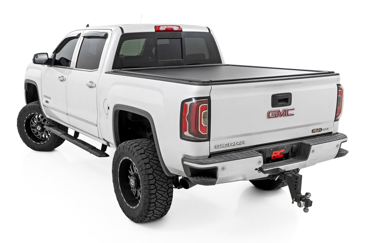 Chevrolet Silverado 3500 HD Running Boards - Rough Country - TR2, Aluminum, 5-inch Wide, Black Powder Coat, Full-Length - Black - '07-'19